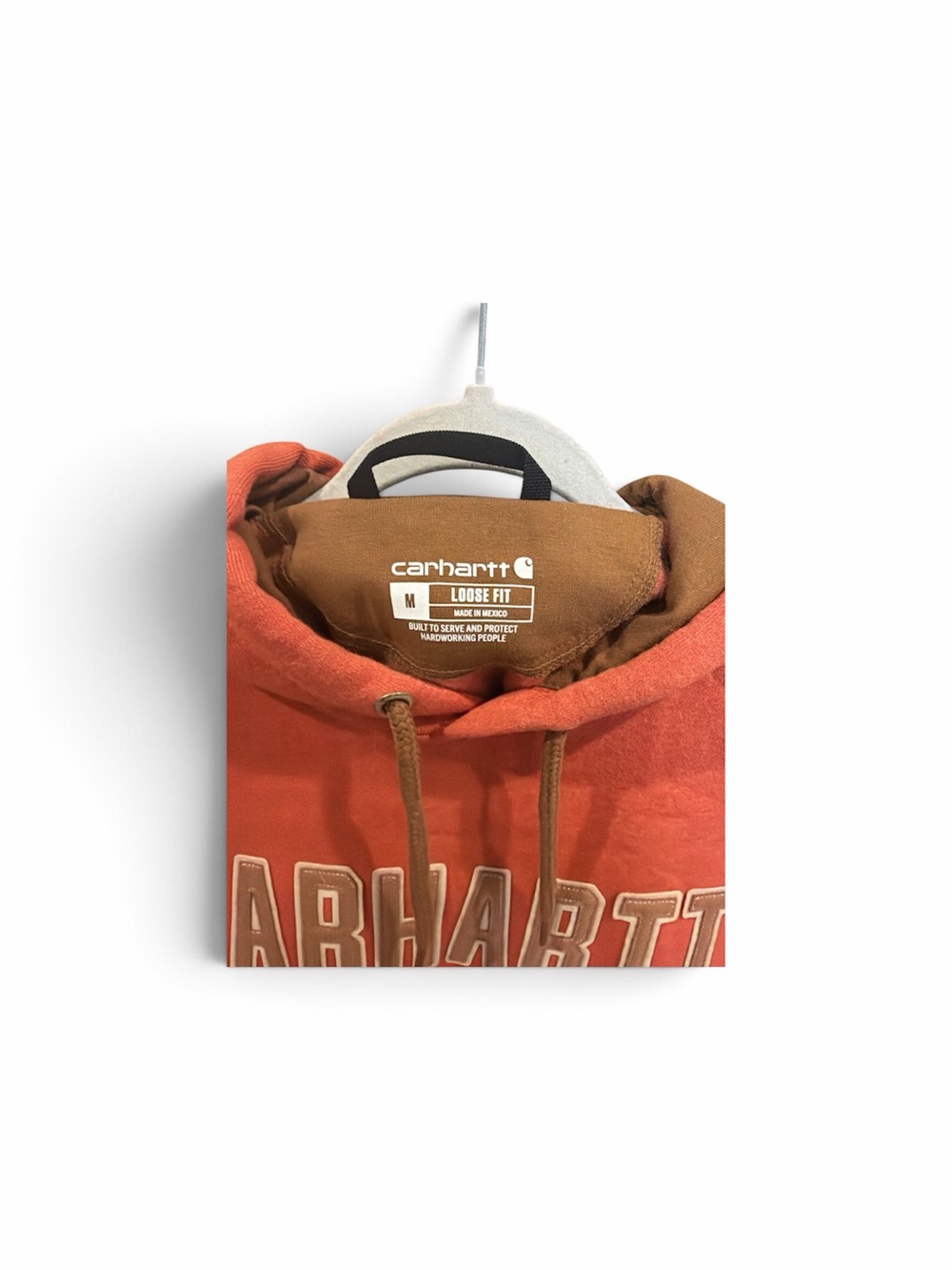 Carhartt Men’s Orange Crewneck Hoodie with Brown Accents